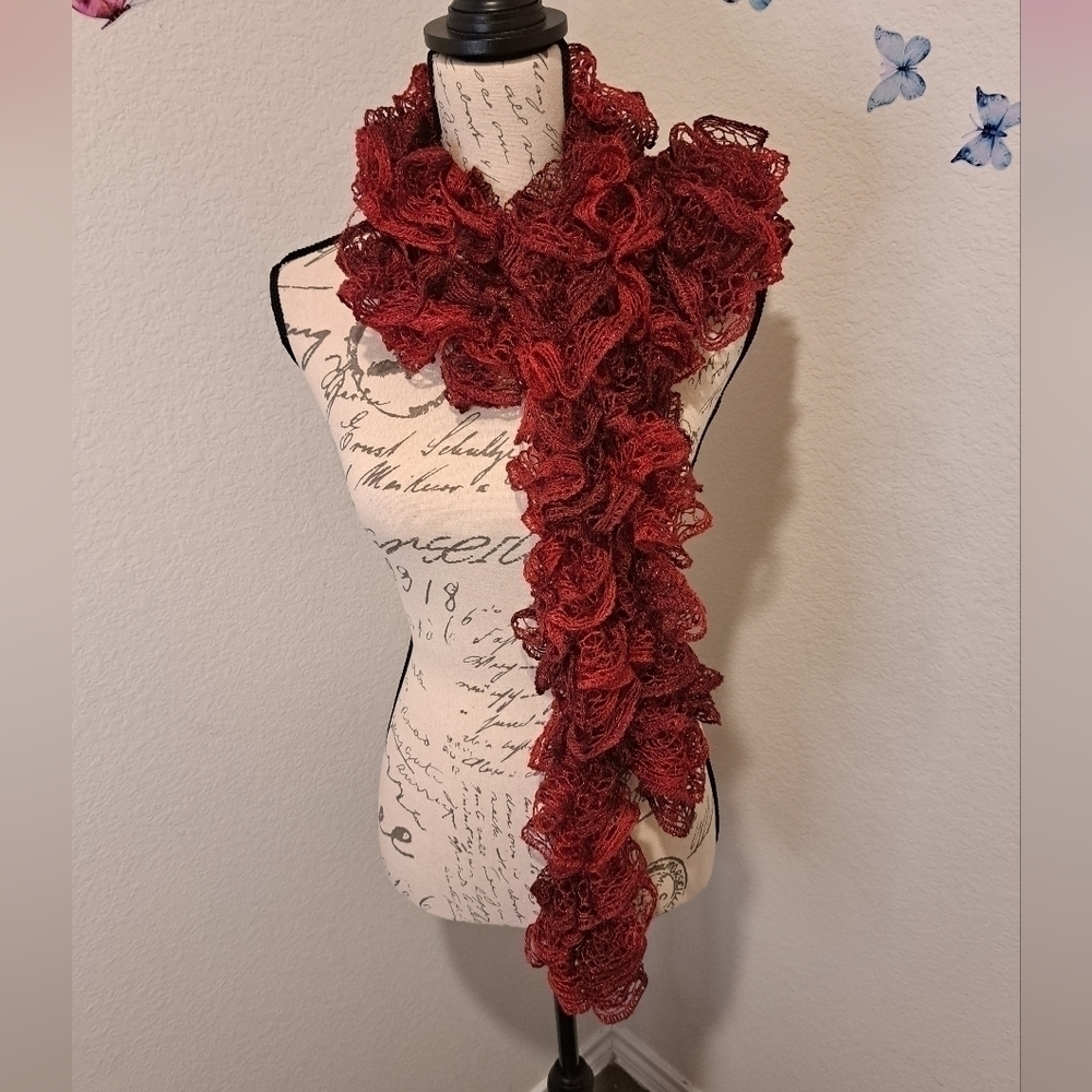 CROCHET Lace Scarf Crimson Red